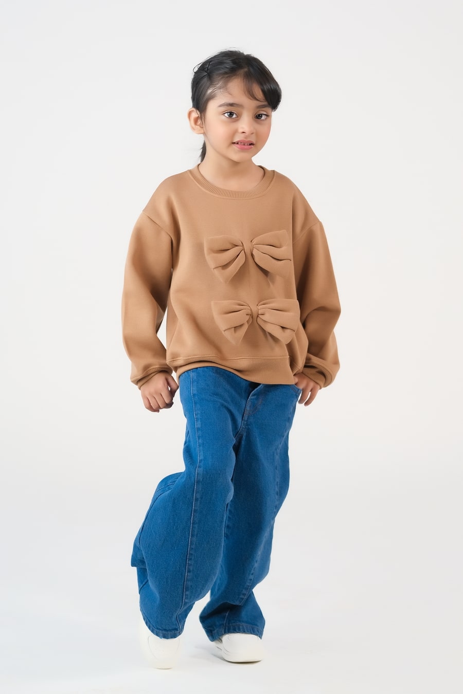 Sprinkles Stitched 1 Piece Winter Shirts Kids Collection'2025-Bow Charm Sweatshirt - Coffee Brown