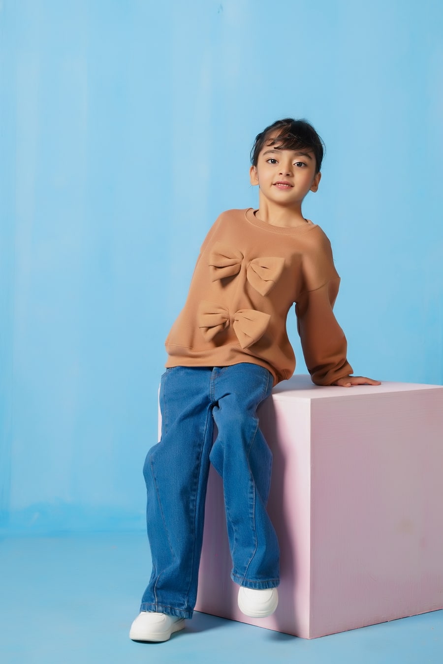 Sprinkles Stitched 1 Piece Winter Shirts Kids Collection'2025-Bow Charm Sweatshirt - Coffee Brown