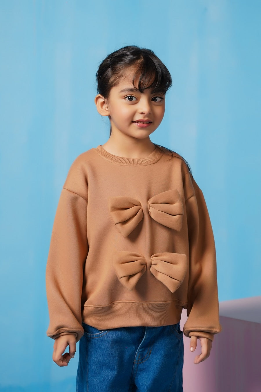 Sprinkles Stitched 1 Piece Winter Shirts Kids Collection'2025-Bow Charm Sweatshirt - Coffee Brown