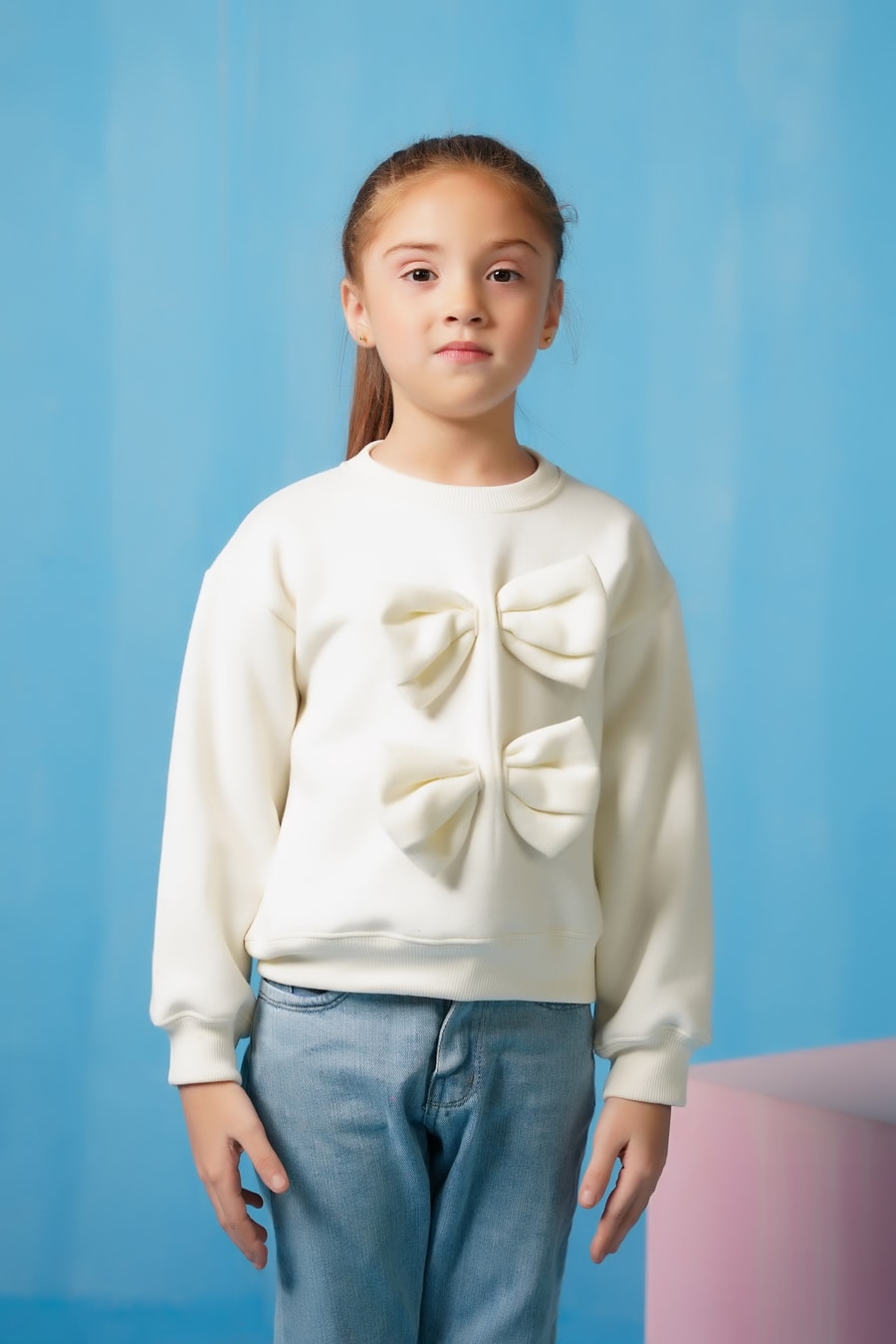 Sprinkles Stitched 1 Piece Winter Shirts Kids Collection'2025-Bow Charm Sweatshirt - Cream White