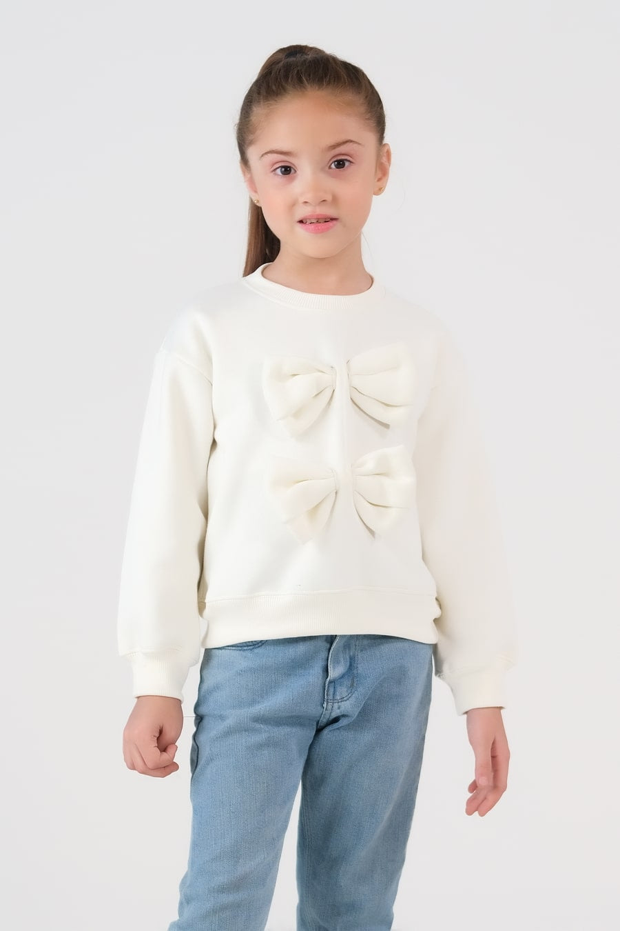 Sprinkles Stitched 1 Piece Winter Shirts Kids Collection'2025-Bow Charm Sweatshirt - Cream White
