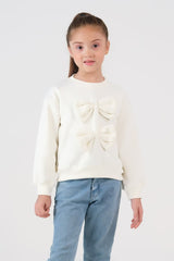 Sprinkles Stitched 1 Piece Winter Shirts Kids Collection'2025-Bow Charm Sweatshirt - Cream White