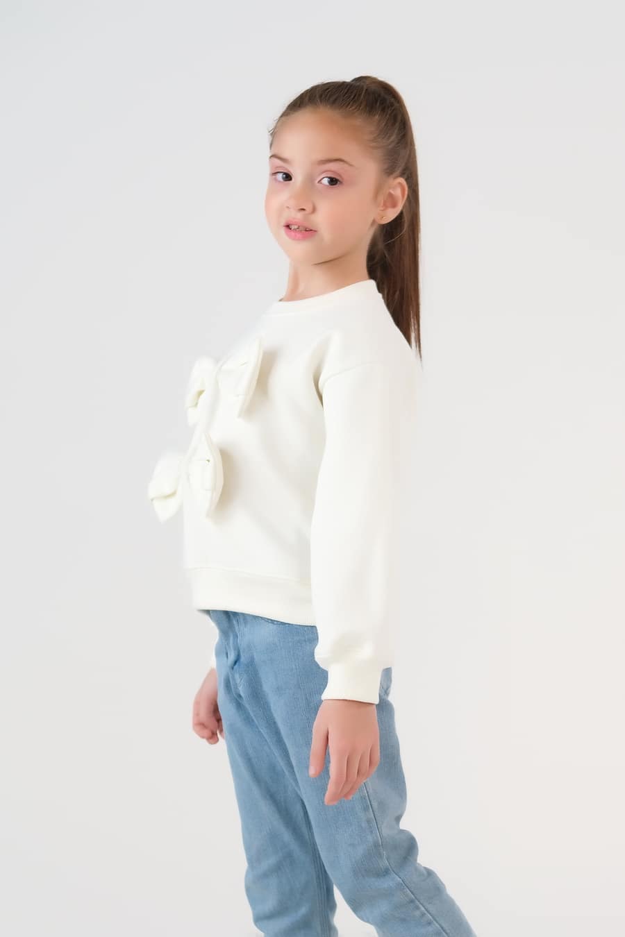 Sprinkles Stitched 1 Piece Winter Shirts Kids Collection'2025-Bow Charm Sweatshirt - Cream White