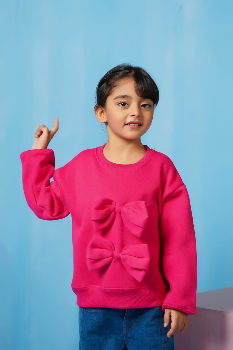 Sprinkles Stitched 1 Piece Winter Shirts Kids Collection'2025-Bow Charm Sweatshirt - Hot Pink