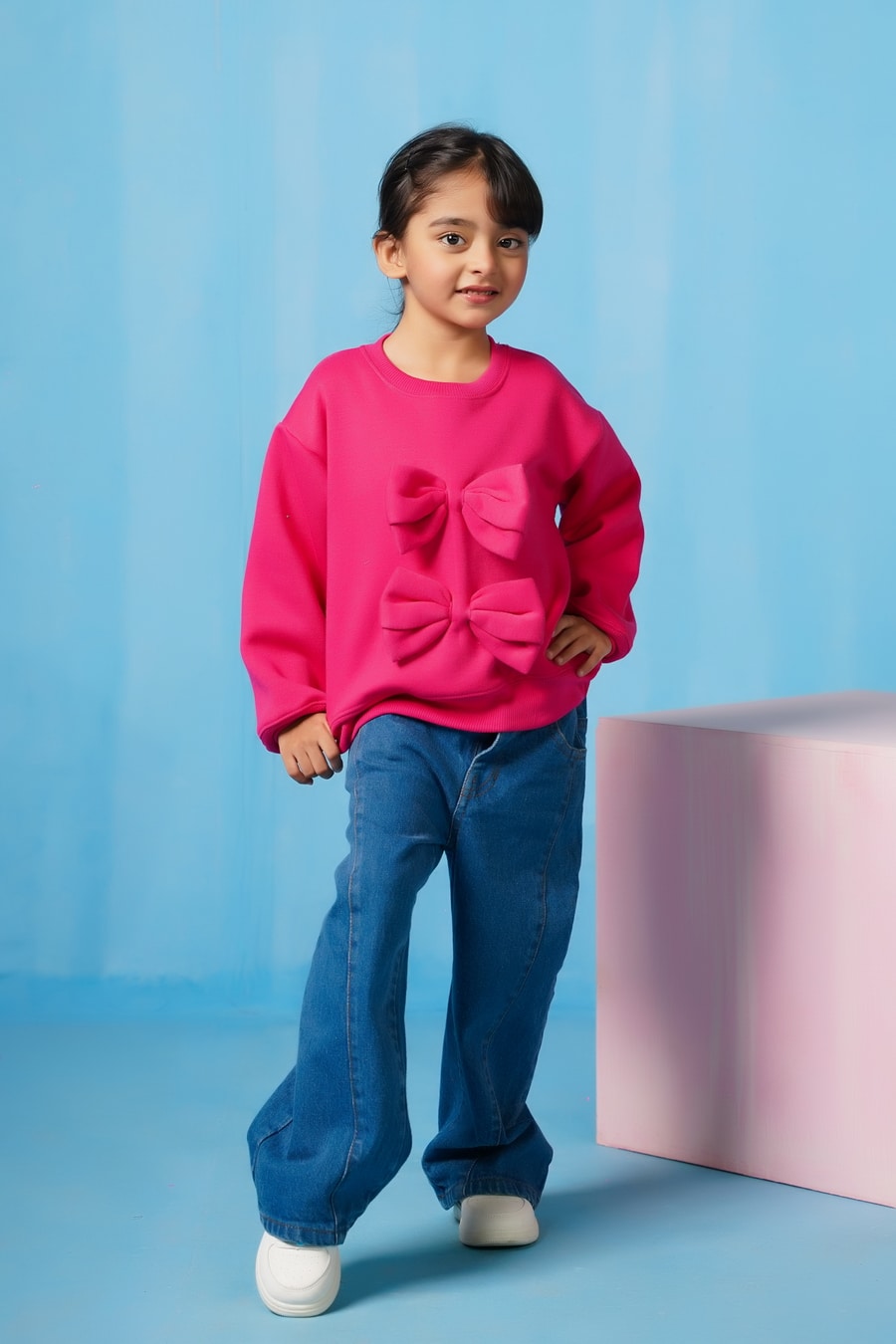 Sprinkles Stitched 1 Piece Winter Shirts Kids Collection'2025-Bow Charm Sweatshirt - Hot Pink