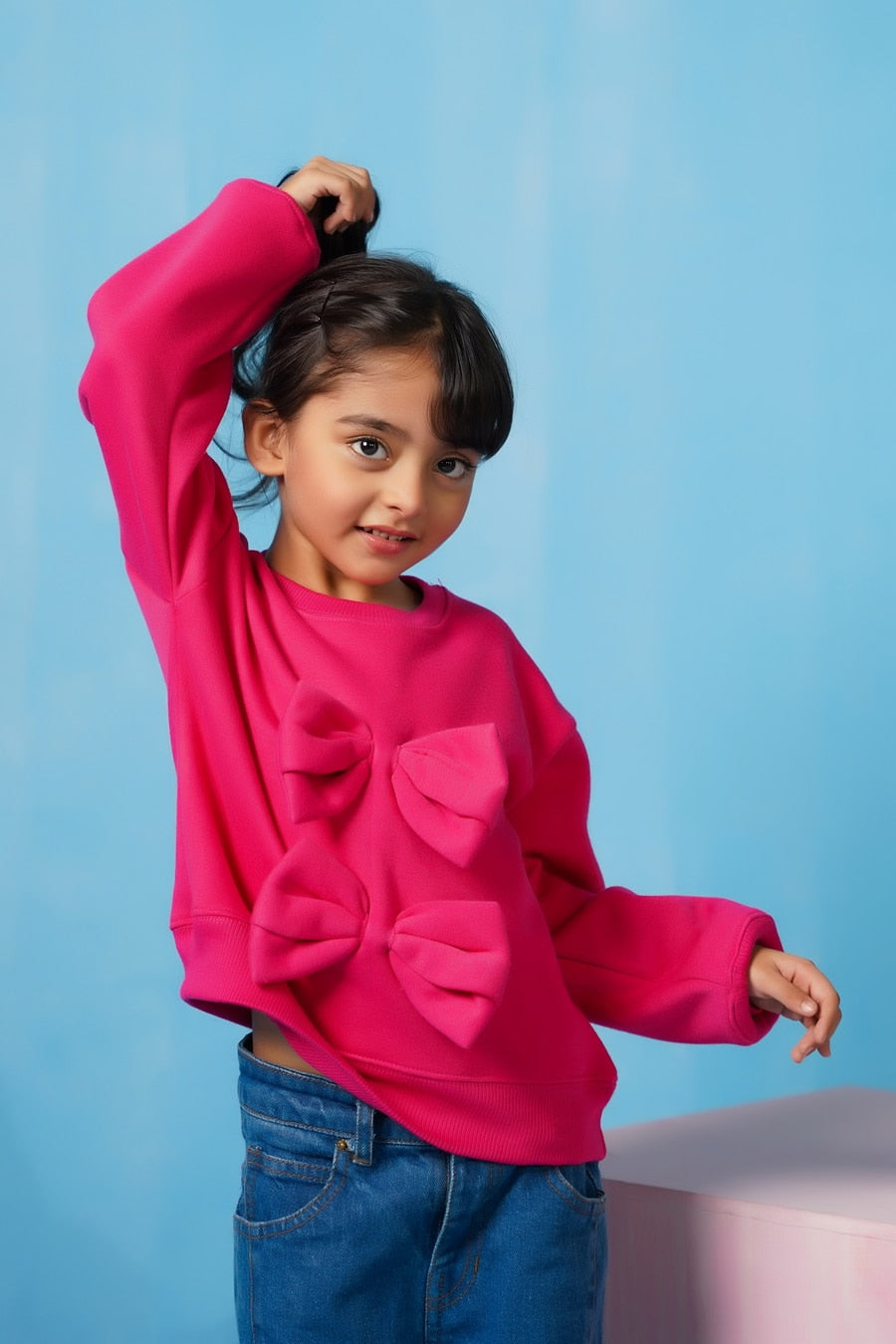 Sprinkles Stitched 1 Piece Winter Shirts Kids Collection'2025-Bow Charm Sweatshirt - Hot Pink