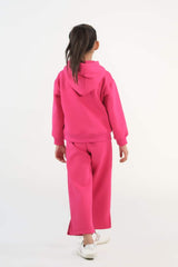 Sprinkles Stitched 2 Piece Winter Co Ord Sets Kids Collection'2025-Hoodie With Slit Open Flared Pants - Hot Pink