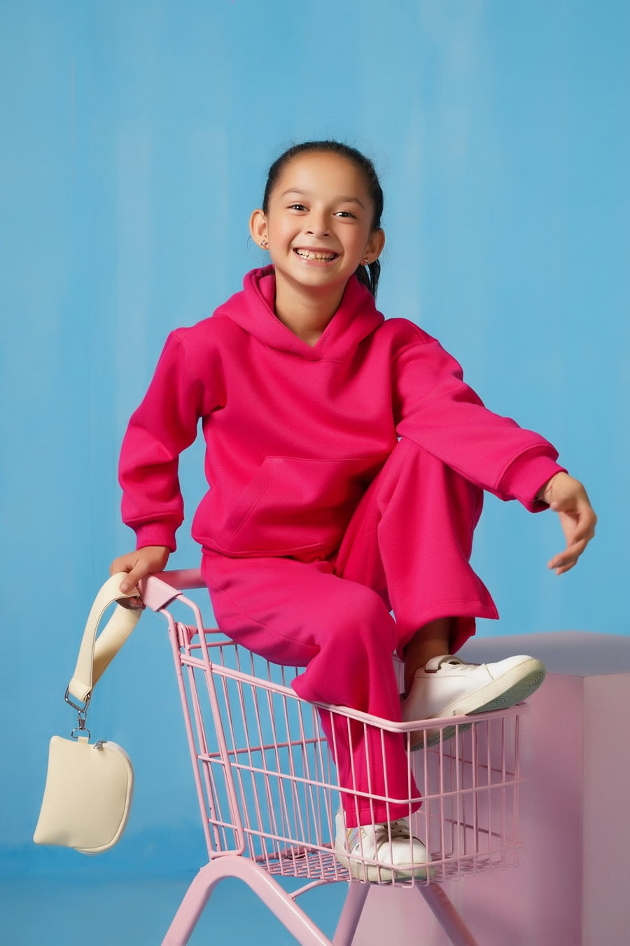 Sprinkles Stitched 2 Piece Winter Co Ord Sets Kids Collection'2025-Hoodie With Slit Open Flared Pants - Hot Pink