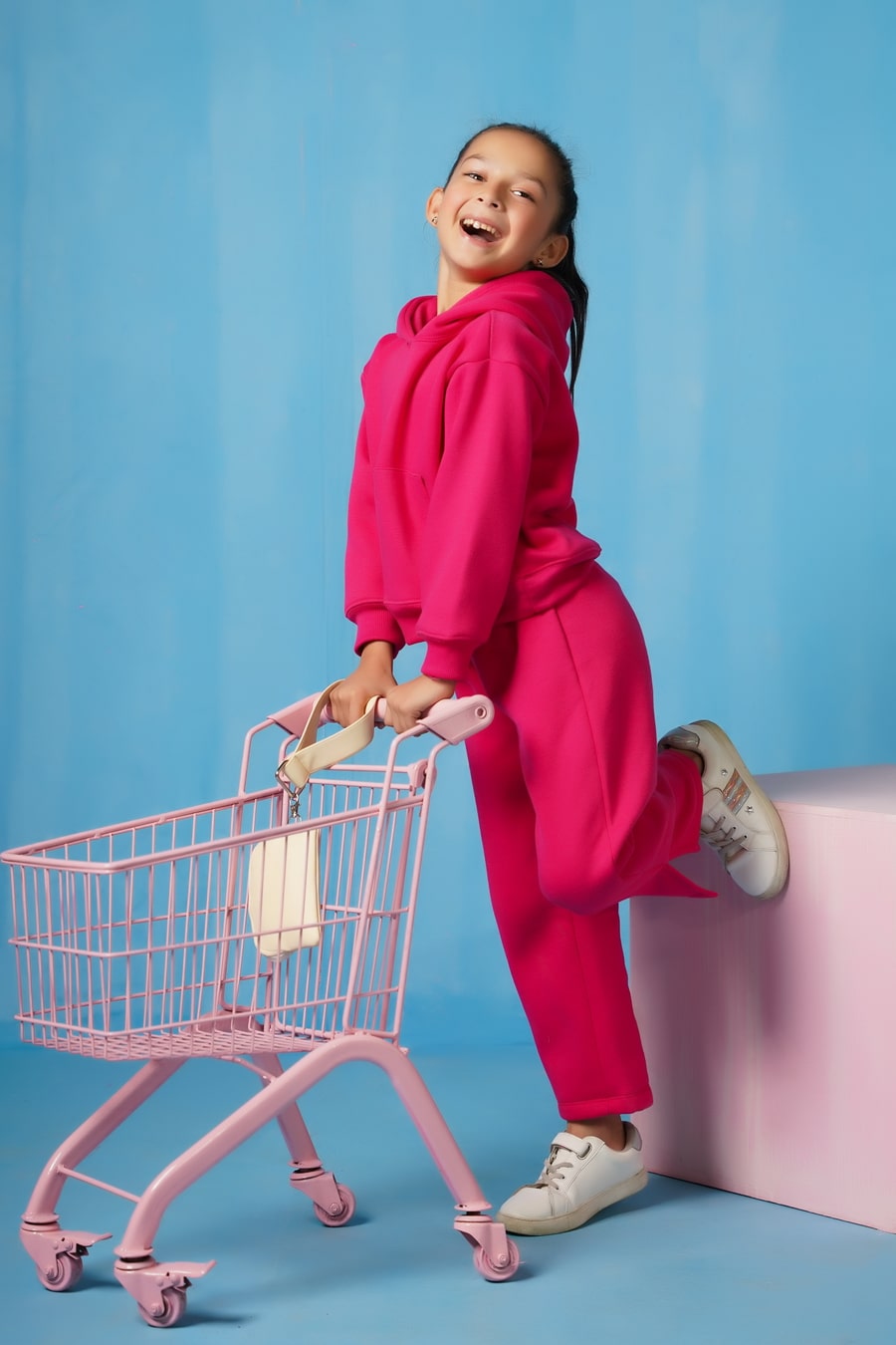 Sprinkles Stitched 2 Piece Winter Co Ord Sets Kids Collection'2025-Hoodie With Slit Open Flared Pants - Hot Pink