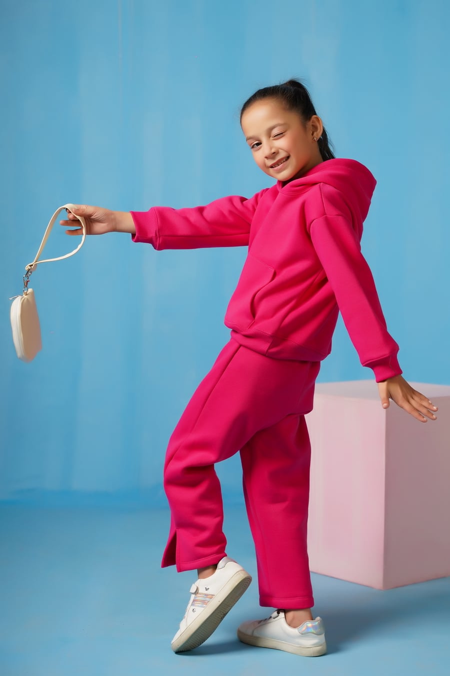 Sprinkles Stitched 2 Piece Winter Co Ord Sets Kids Collection'2025-Hoodie With Slit Open Flared Pants - Hot Pink