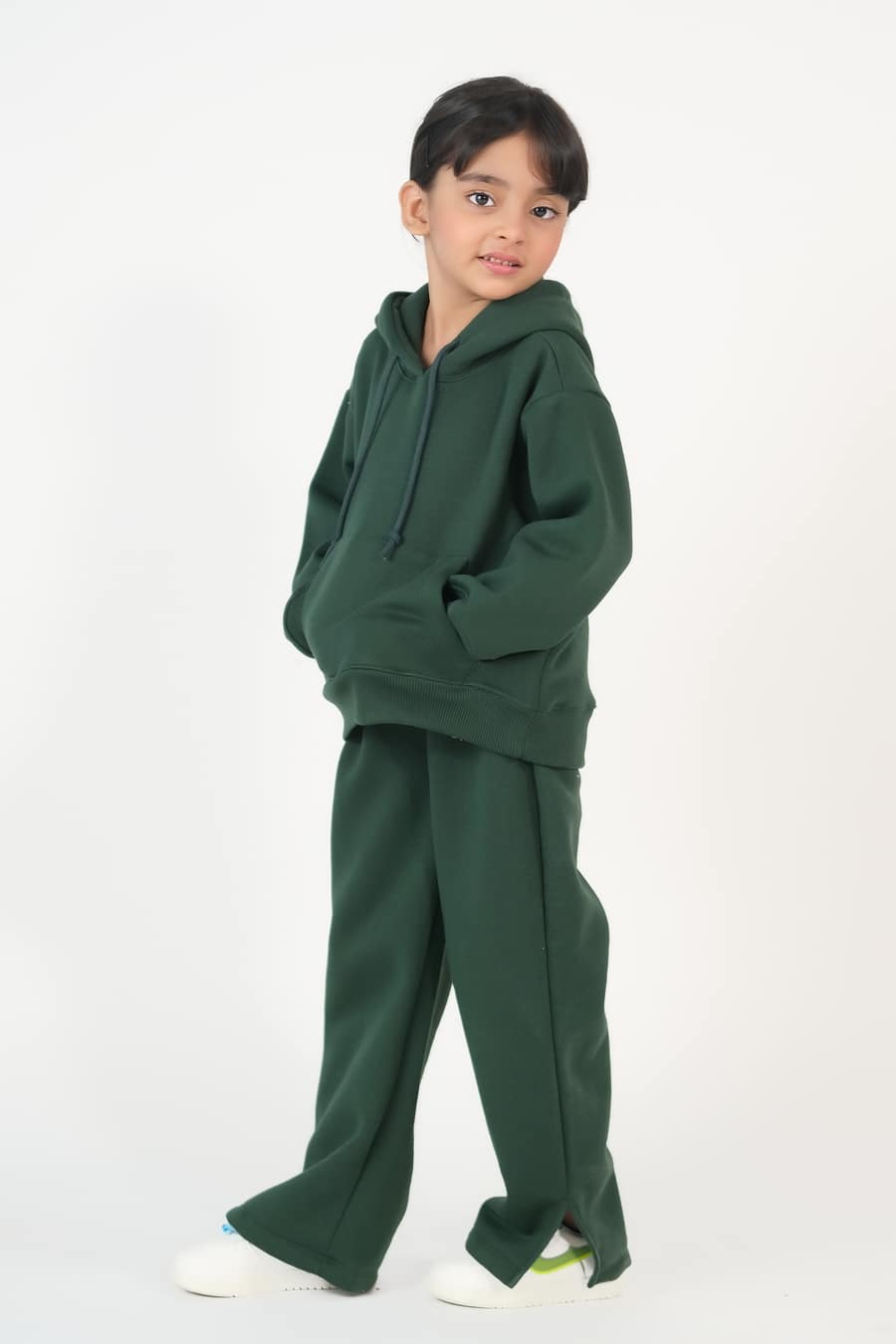 Sprinkles Stitched 2 Piece Winter Co Ord Sets Kids Collection'2025-Hoodie With Slit Open Flared Pants - Dark Green