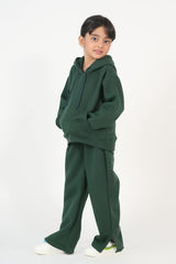 Sprinkles Stitched 2 Piece Winter Co Ord Sets Kids Collection'2025-Hoodie With Slit Open Flared Pants - Dark Green
