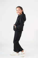 Sprinkles Stitched 2 Piece Winter Co Ord Sets Kids Collection'2025-Hoodie With Slit Open Flared Pants - Black