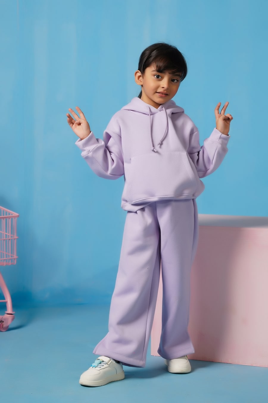 Sprinkles Stitched 2 Piece Winter Co Ord Sets Kids Collection'2025-Hoodie With Slit Open Flared Pants - Lilac