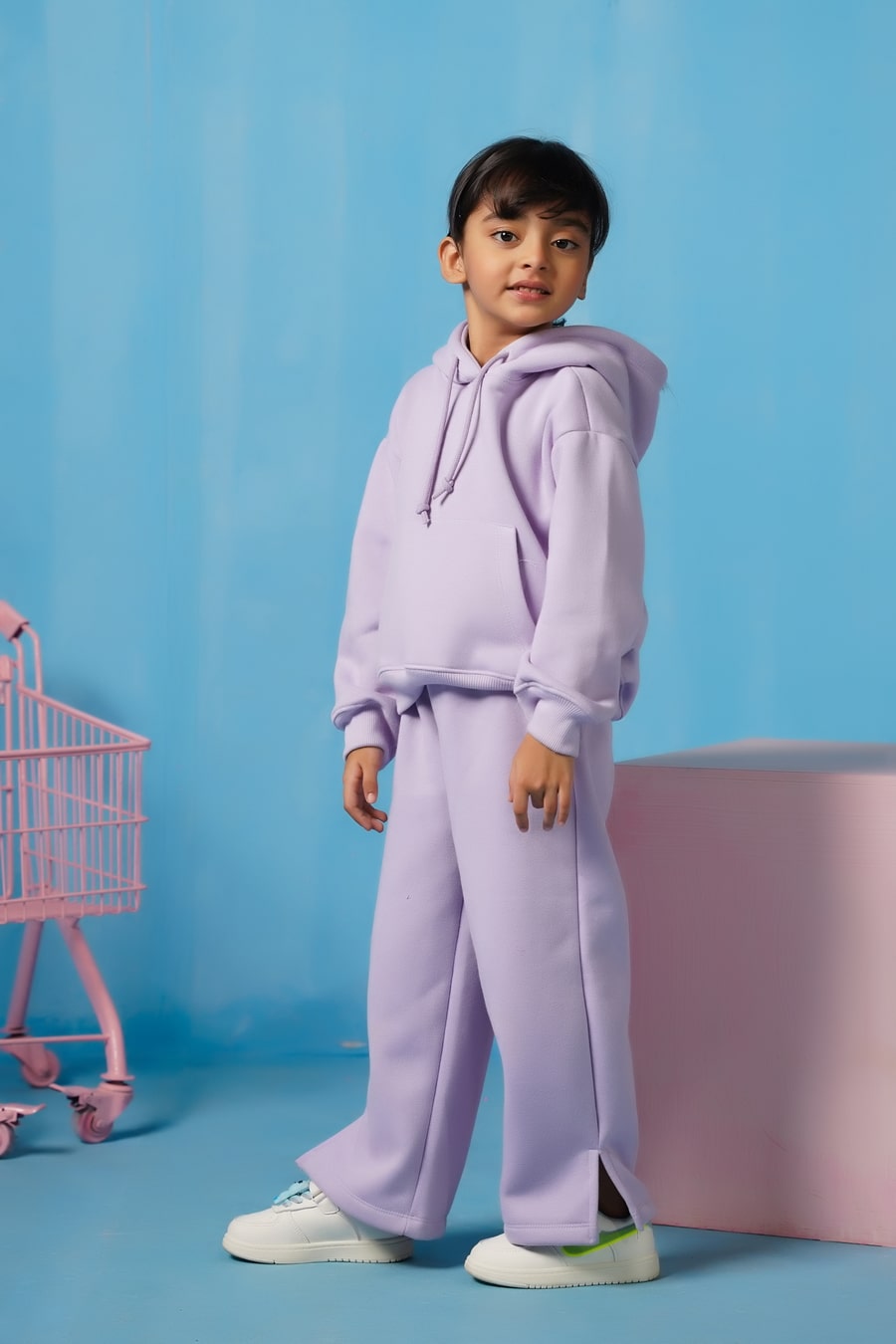 Sprinkles Stitched 2 Piece Winter Co Ord Sets Kids Collection'2025-Hoodie With Slit Open Flared Pants - Lilac