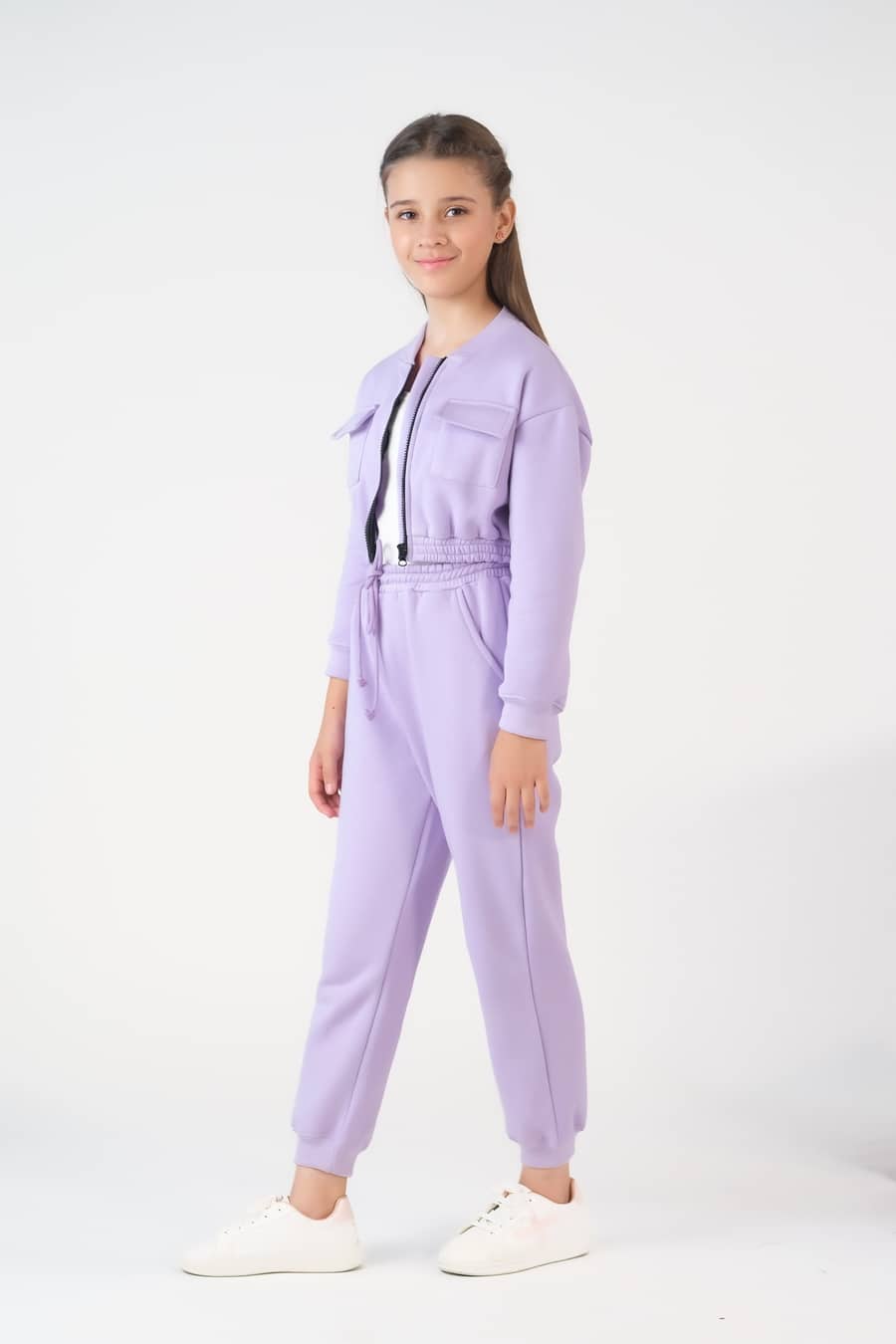 Sprinkles Stitched 2 Piece Winter Co Ord Sets Kids Collection'2025-Crop Jacket With Jogger Pant - Lilac