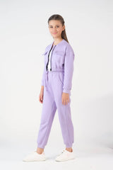 Sprinkles Stitched 2 Piece Winter Co Ord Sets Kids Collection'2025-Crop Jacket With Jogger Pant - Lilac
