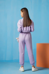 Sprinkles Stitched 2 Piece Winter Co Ord Sets Kids Collection'2025-Crop Jacket With Jogger Pant - Lilac