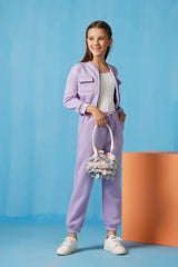 Sprinkles Stitched 2 Piece Winter Co Ord Sets Kids Collection'2025-Crop Jacket With Jogger Pant - Lilac