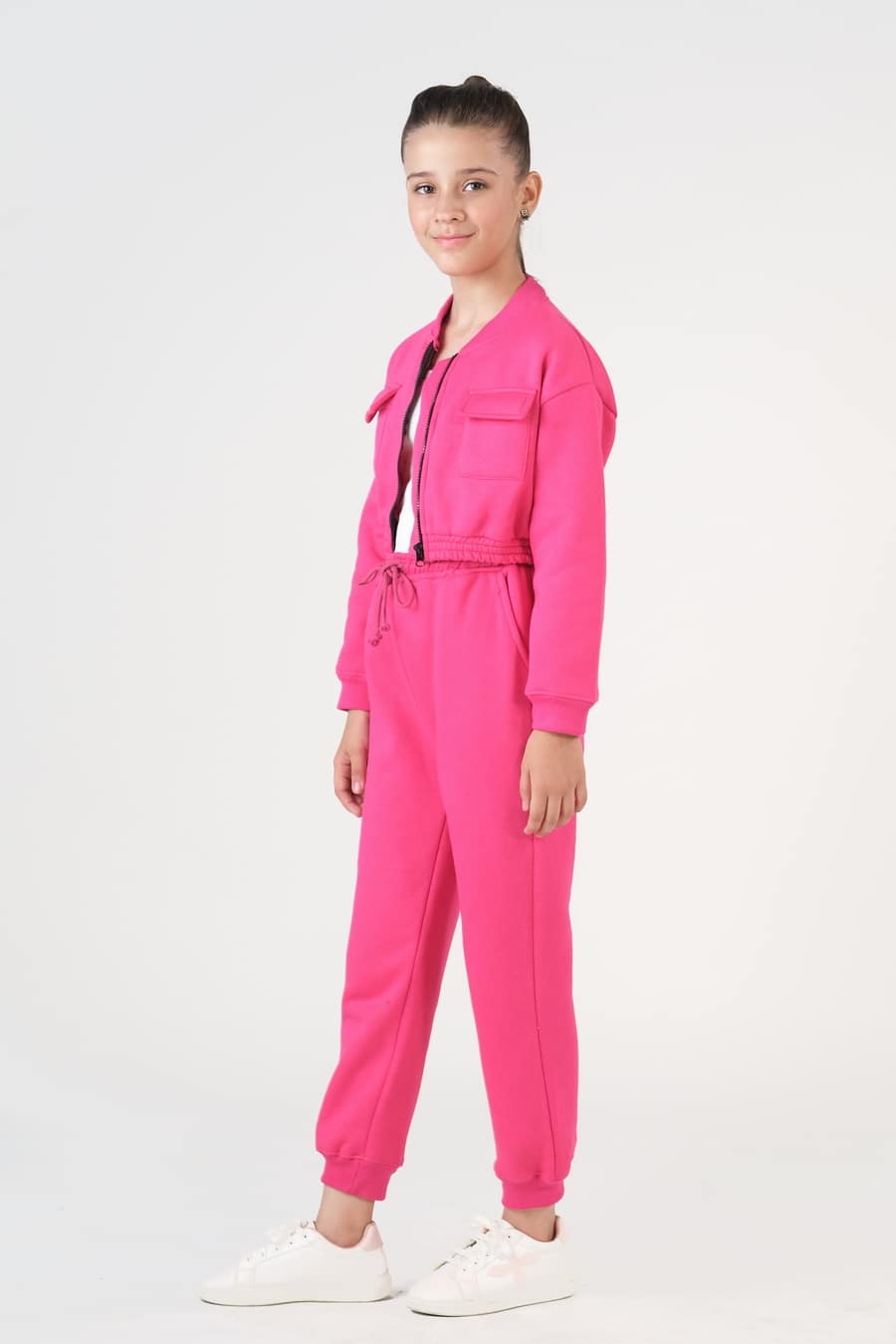 Sprinkles Stitched 2 Piece Winter Co Ord Sets Kids Collection'2025-Crop Jacket With Jogger Pant - Hot Pink