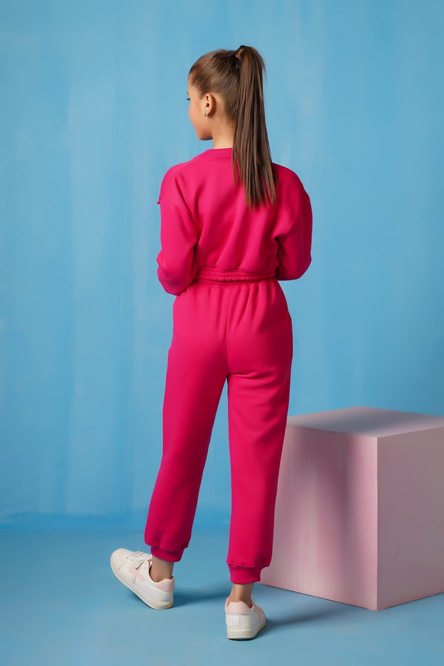 Sprinkles Stitched 2 Piece Winter Co Ord Sets Kids Collection'2025-Crop Jacket With Jogger Pant - Hot Pink