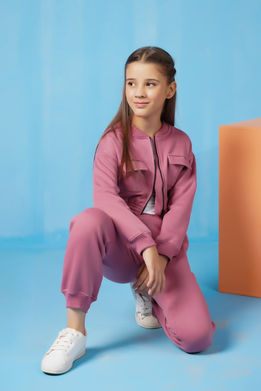 Sprinkles Stitched 2 Piece Winter Co Ord Sets Kids Collection'2025-Crop Jacket With Jogger Pant - Tea Pink