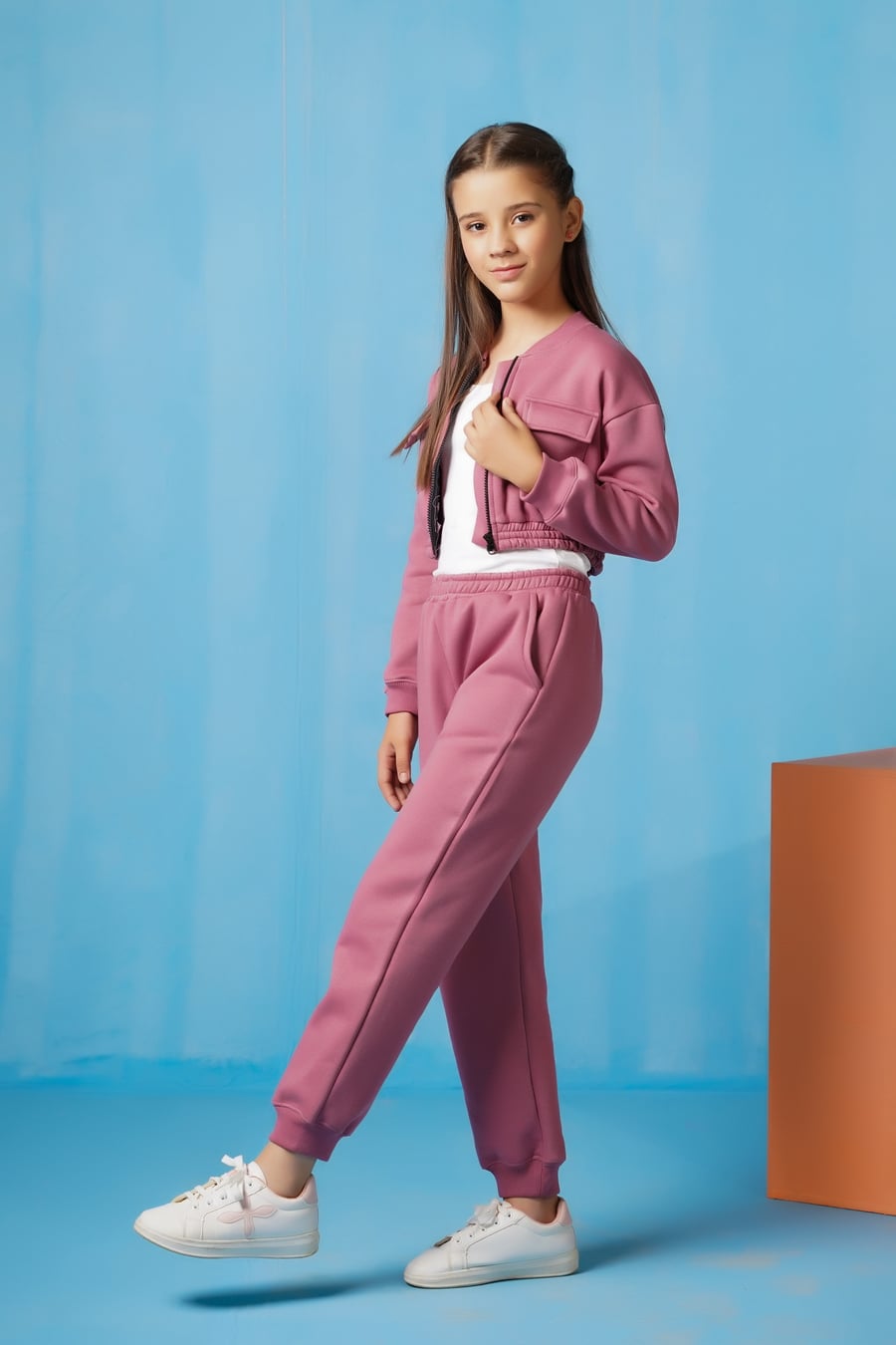 Sprinkles Stitched 2 Piece Winter Co Ord Sets Kids Collection'2025-Crop Jacket With Jogger Pant - Tea Pink