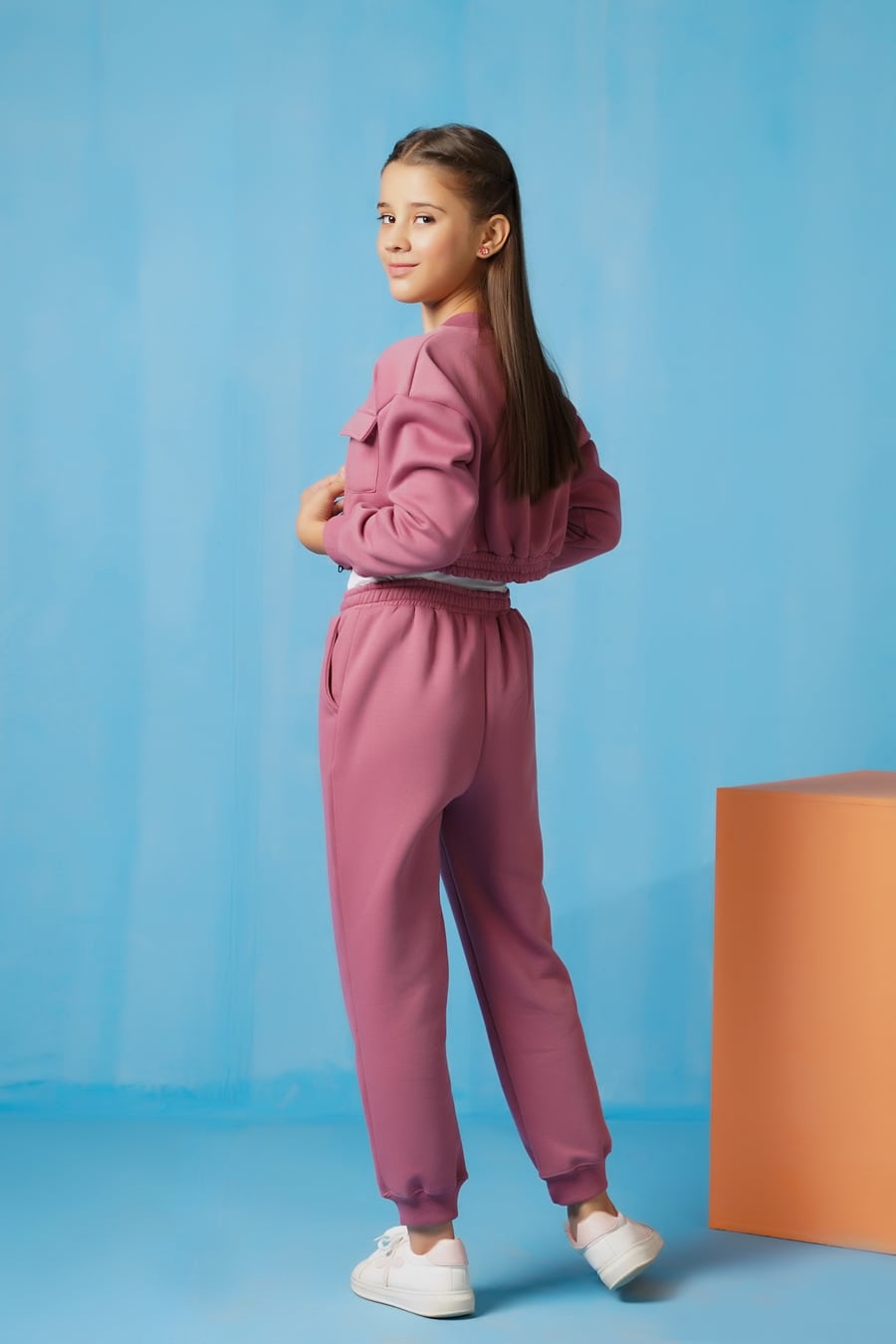 Sprinkles Stitched 2 Piece Winter Co Ord Sets Kids Collection'2025-Crop Jacket With Jogger Pant - Tea Pink