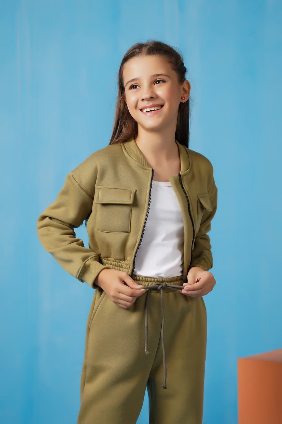 Sprinkles Stitched 2 Piece Winter Co Ord Sets Kids Collection'2025-Crop Jacket With Jogger Pant - Mint Green