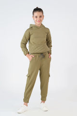 Sprinkles Stitched 2 Piece Winter Co Ord Sets Kids Collection'2025-Quilted Panel Hoodie With Jogger Pants - Mint Green