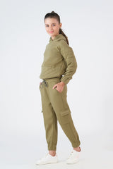 Sprinkles Stitched 2 Piece Winter Co Ord Sets Kids Collection'2025-Quilted Panel Hoodie With Jogger Pants - Mint Green