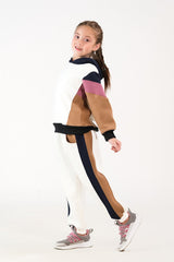 Sprinkles Stitched 2 Piece Winter Co Ord Sets Kids Suit-Color-Block Hoodie Set - Cream