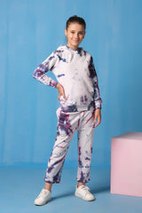 Sprinkles Stitched 2 Piece Winter Co Ord Sets Kids Suit-Tie Die Hoodie With Jogger Pants - Galaxy