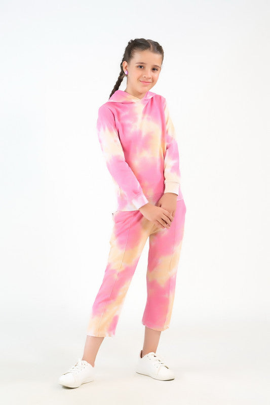 Sprinkles Stitched 2 Piece Winter Co Ord Sets Kids Collection'2025-Tie Die Hoodie With Jogger Pants - Peachy Orange