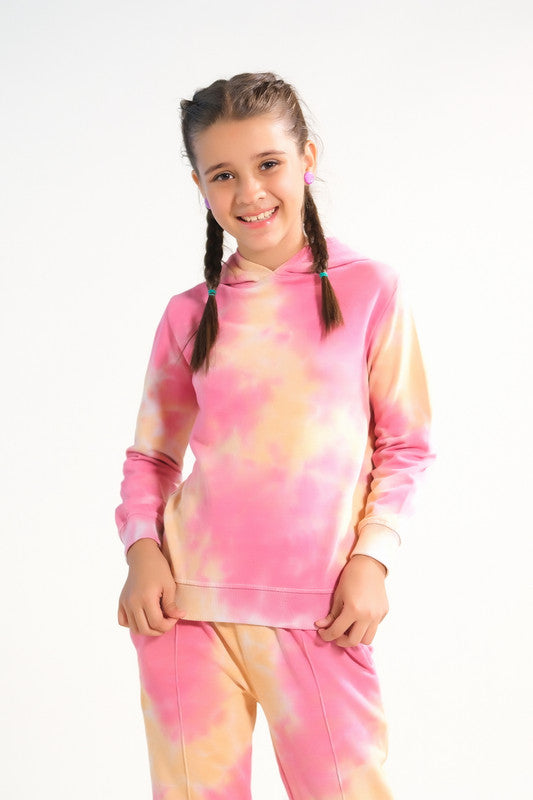 Sprinkles Stitched 2 Piece Winter Co Ord Sets Kids Collection'2025-Tie Die Hoodie With Jogger Pants - Peachy Orange