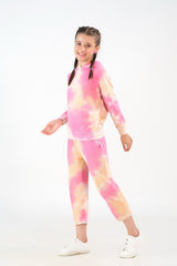 Sprinkles Stitched 2 Piece Winter Co Ord Sets Kids Collection'2025-Tie Die Hoodie With Jogger Pants - Peachy Orange