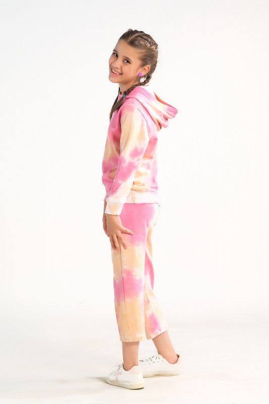 Sprinkles Stitched 2 Piece Winter Co Ord Sets Kids Collection'2025-Tie Die Hoodie With Jogger Pants - Peachy Orange