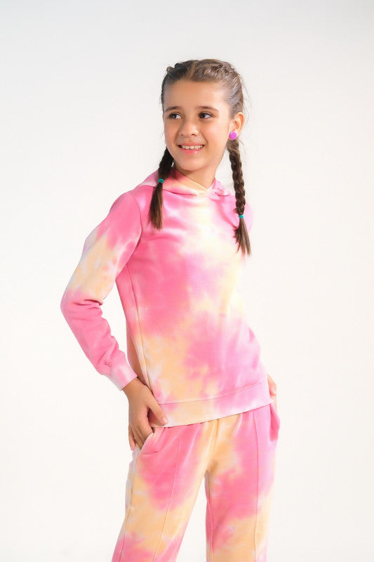 Sprinkles Stitched 2 Piece Winter Co Ord Sets Kids Collection'2025-Tie Die Hoodie With Jogger Pants - Peachy Orange