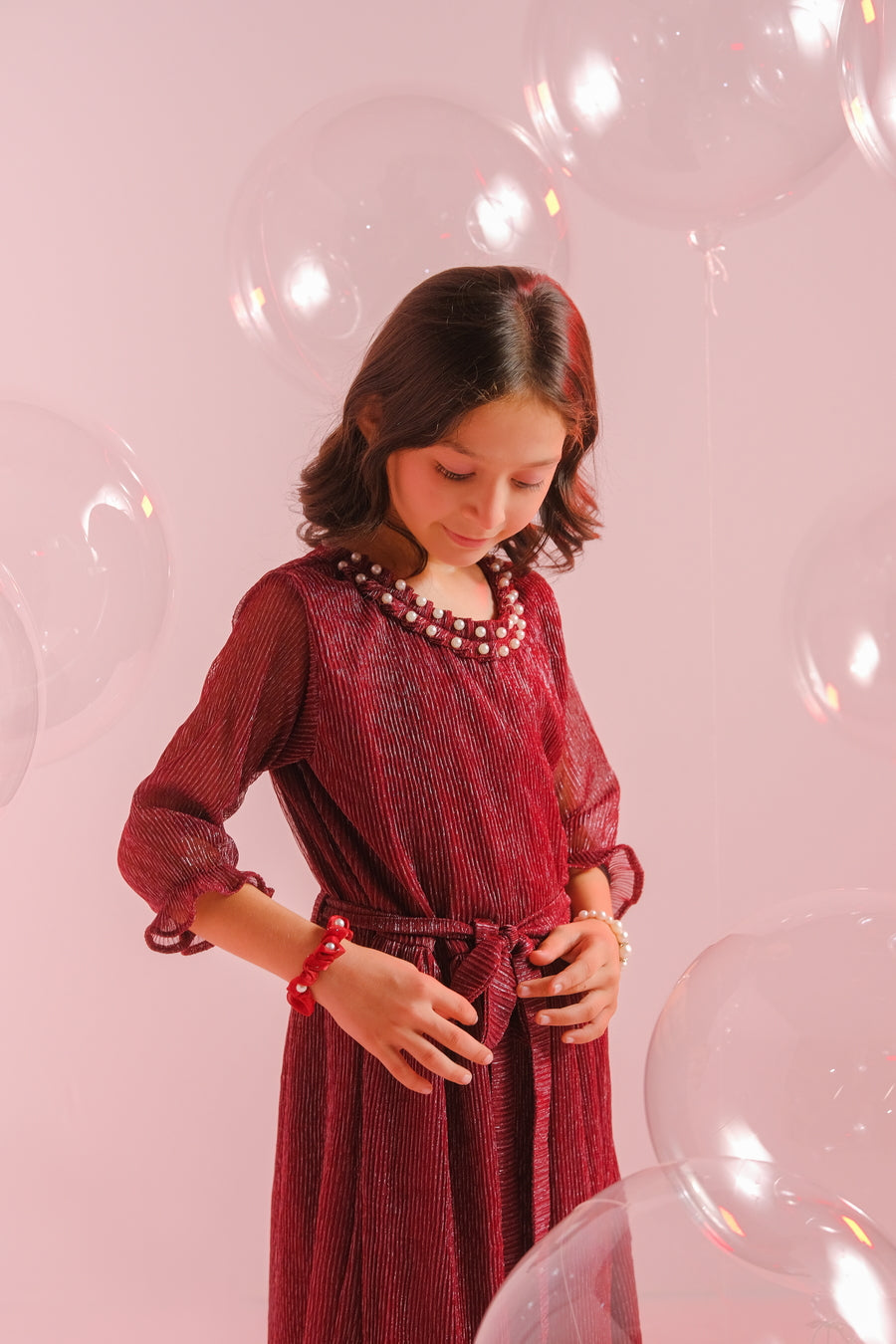 Sprinkles Stitched 1 Piece Formals Festive Kids Collection'2025-Cherry - 1pc