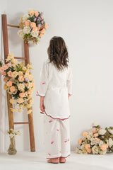 Sprinkles Stitched 2 Piece Summer Co Ord Sets Kids Collection'2025-Blush Bloom White - 2pcs - Embroidered