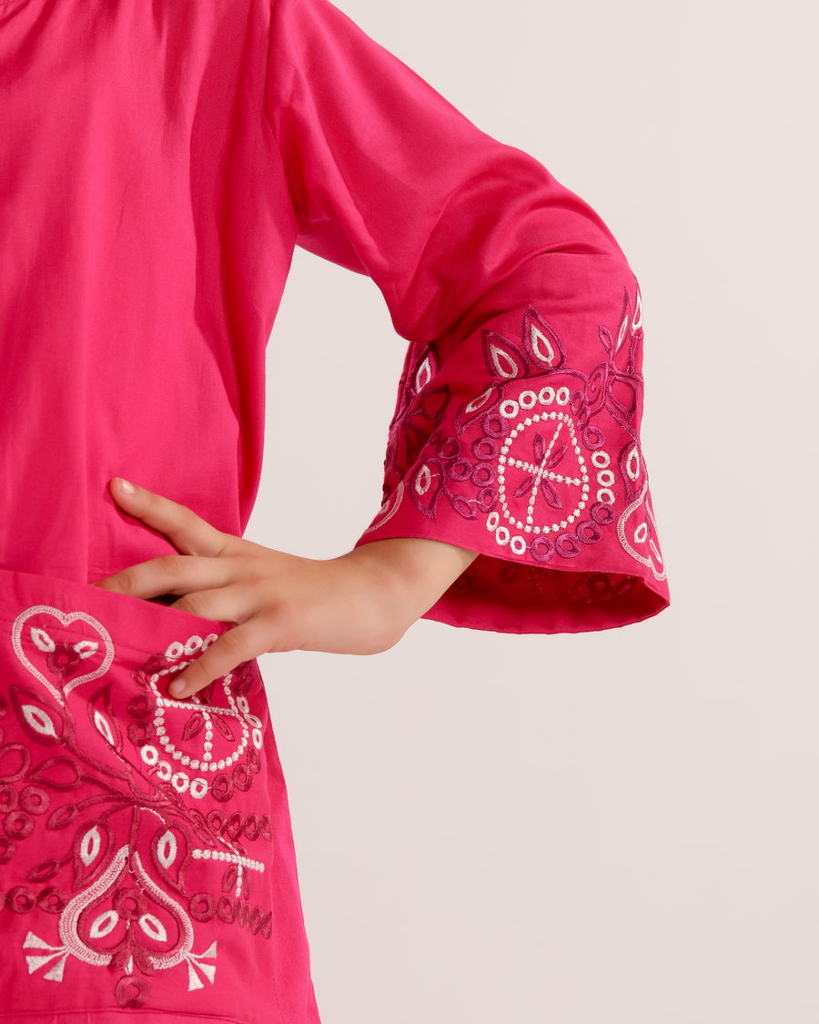 Sprinkles Stitched 2 Piece Summer Co Ord Sets Kids Collection'2025-Rose Radiance Pink - 2pcs - Embroidered