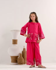 Sprinkles Stitched 2 Piece Summer Co Ord Sets Kids Collection'2025-Rose Radiance Pink - 2pcs - Embroidered