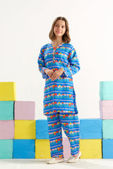 Sprinkles Stitched 2 Piece Summer Co Ord Sets Kids Collection'2025-Azure Carnival Bloom - 2pcs