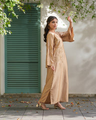 Sprinkles Stitched Emb Kaftaan Suit -Sandstone Bloom