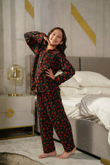 Sprinkles Stitched 2 Piece Night Suit-Berry Palazzo