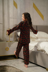 Sprinkles Stitched 2 Piece Night Suit-Berry Palazzo