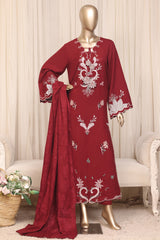 Themes Stitched 3 Piece Emb Marina Winter Kaftan Suit-SR-024-RED