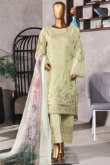 Muse By HZ Stitched 3 Piece Emb Cotton Self Jacquard Vol-02 Suit-SSJ-2501-Cream