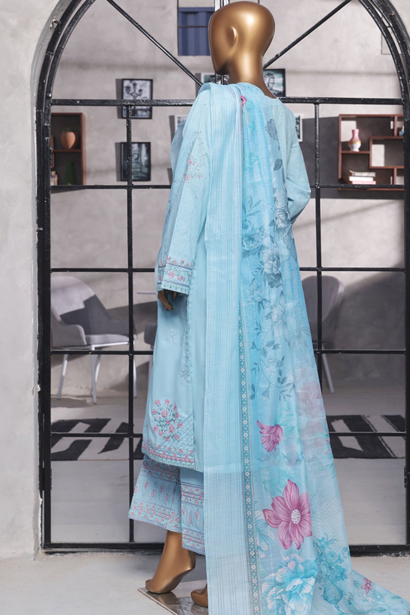 Muse By HZ Stitched 3 Piece Emb Cotton Self Jacquard Vol-02 Collection'2025-SSJ-2502-Sky Blue