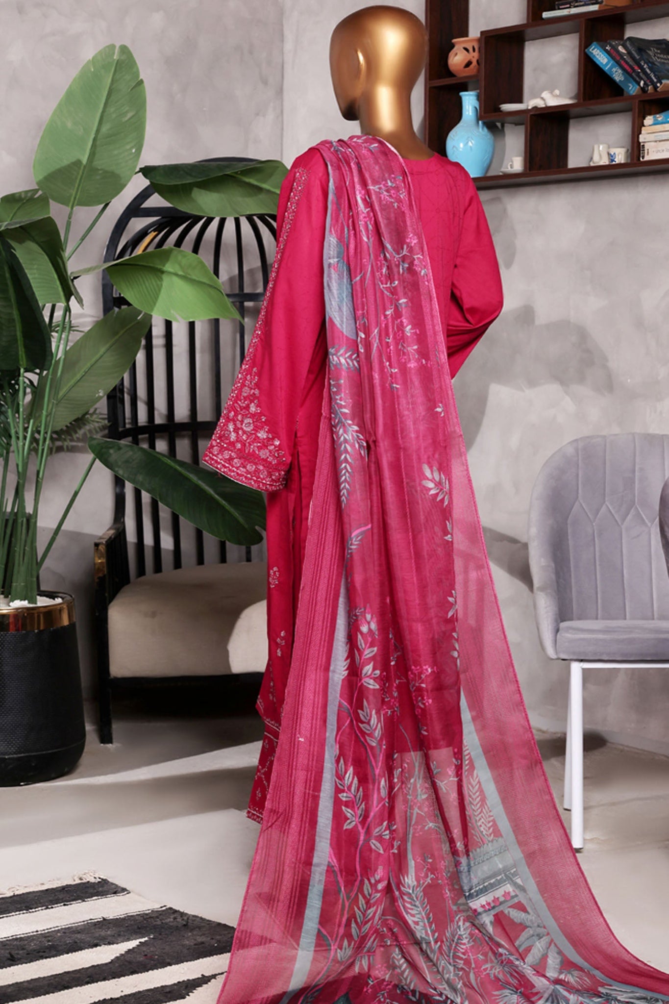 Muse By HZ Stitched 3 Piece Emb Cotton Self Jacquard Vol-02 Collection'2025-SSJ-2503-Magenta